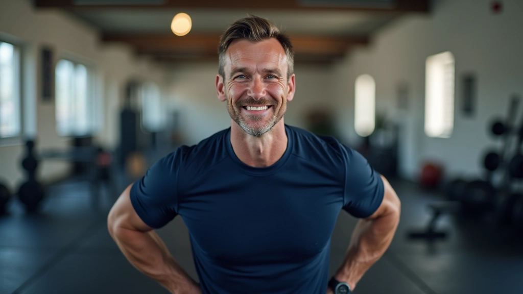 Close-up of coach demonstrating proper squat form to a group of adult beginners in the gym