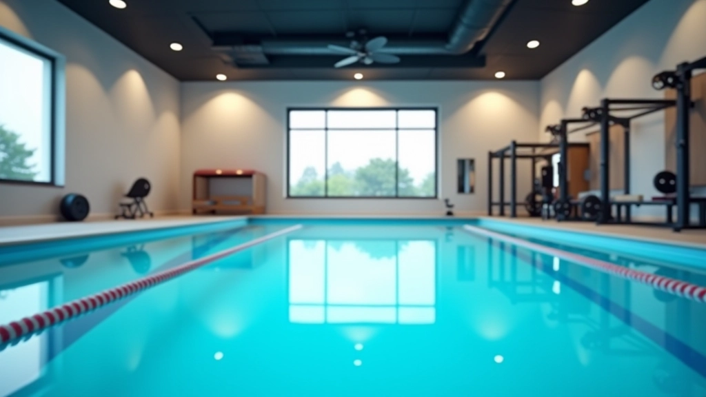 Modern fitness facility with swimming lanes and training equipment